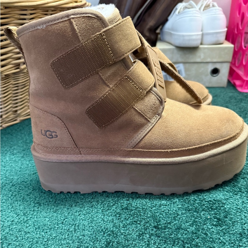 UGG Tan Platform Boots with Straps- like new condition